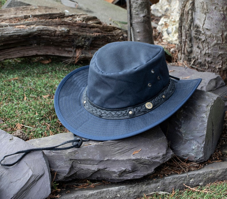 Waxed Cotton Outback Hat | Navy Blue for Hiking, Camping & Fishing by Wombat