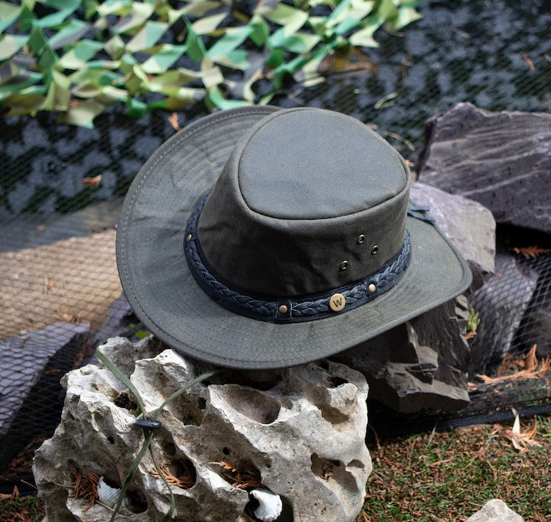 Waxed Canvas Cowboy Hat, Waterproof Outback Hats, UPF 50+ Hiking Australian - Etsy