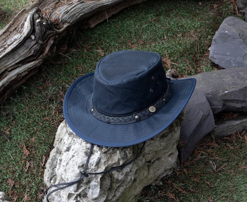 Waxed Cotton Outback Hat | Navy Blue for Hiking, Camping & Fishing by Wombat