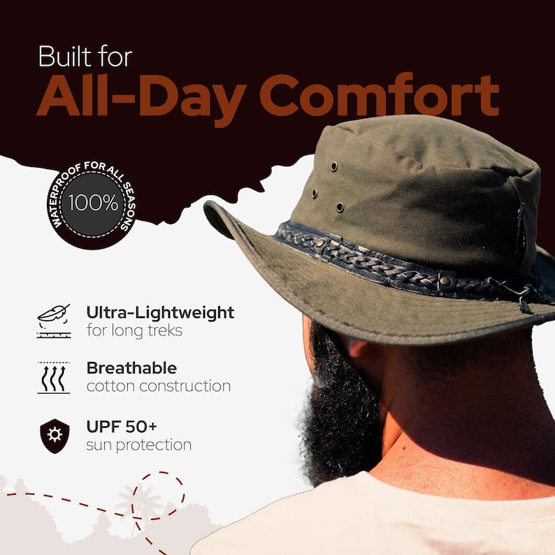 Waxed Canvas Cowboy Hat, Waterproof Outback Hats, UPF 50+ Hiking Australian - Etsy