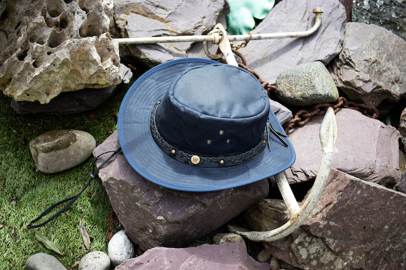 Waxed Cotton Outback Hat | Navy Blue for Hiking, Camping & Fishing by Wombat