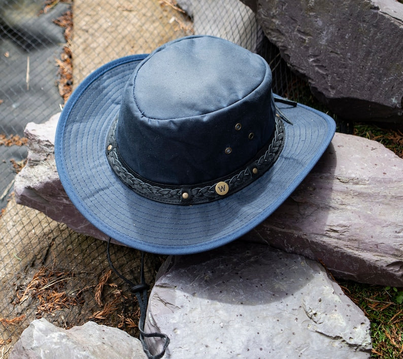 Waxed Cotton Outback Hat | Navy Blue for Hiking, Camping & Fishing by Wombat